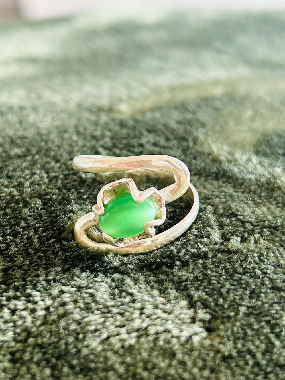 Sterling Silver Green Gemstone Wrap Ring - Women Jewelry